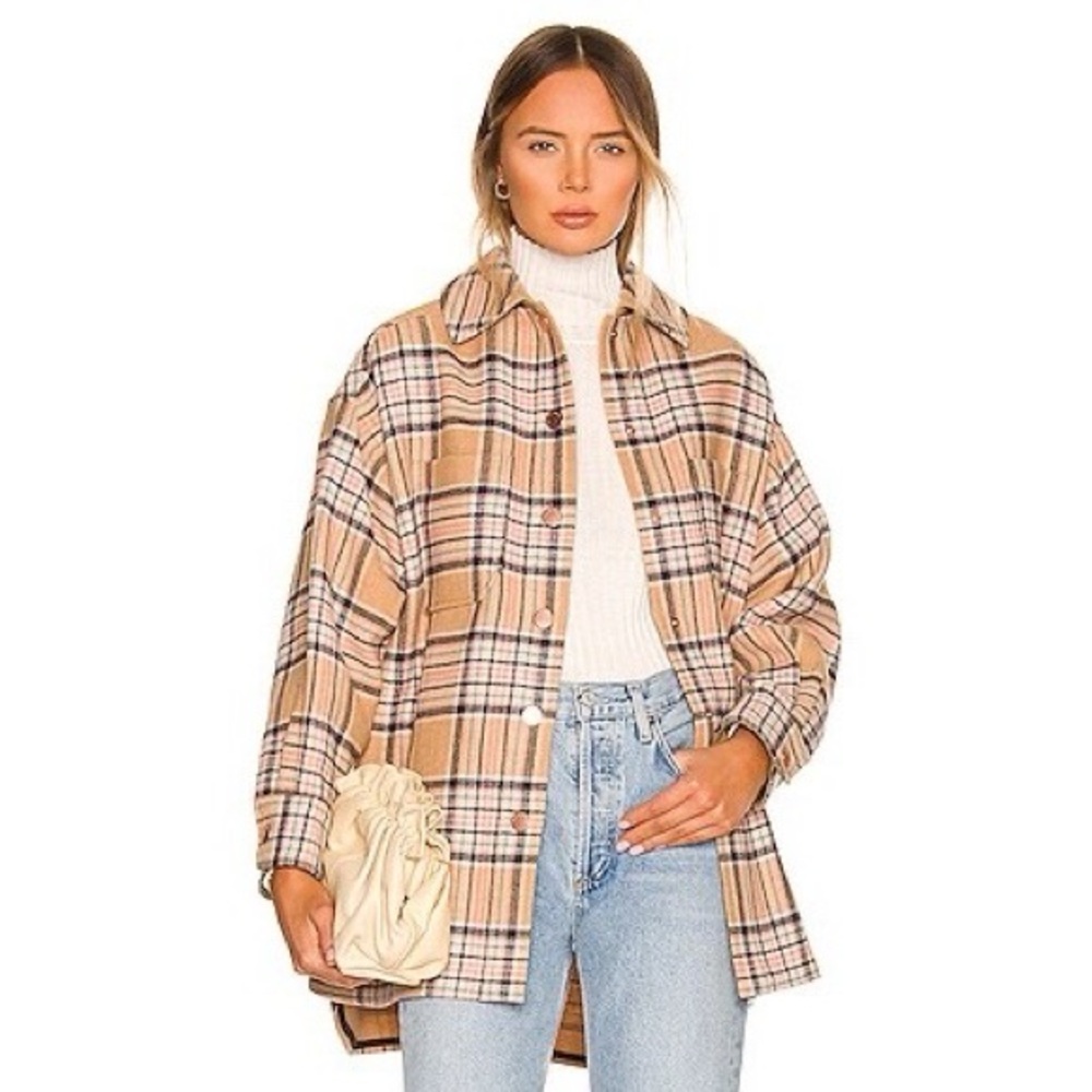 See by Chloe Check Wool Shacket in Multicolor Beige Size Small